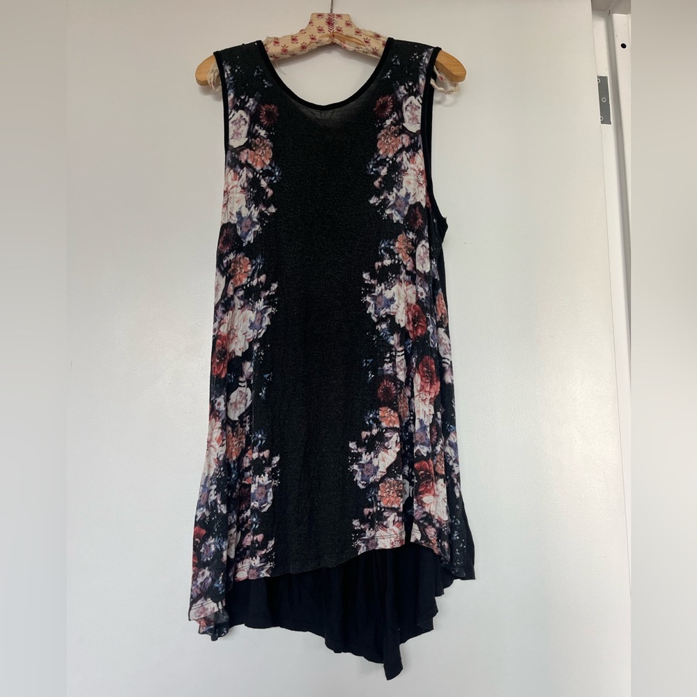 Silence + Noise black floral tunic dress/shirt